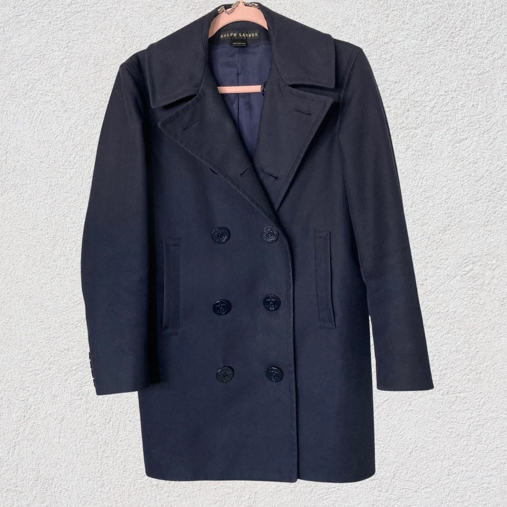 Ralph Lauren Women's Navy Peacoat Size 4 Cotton Double Breasted Jacket‎ Nautical
